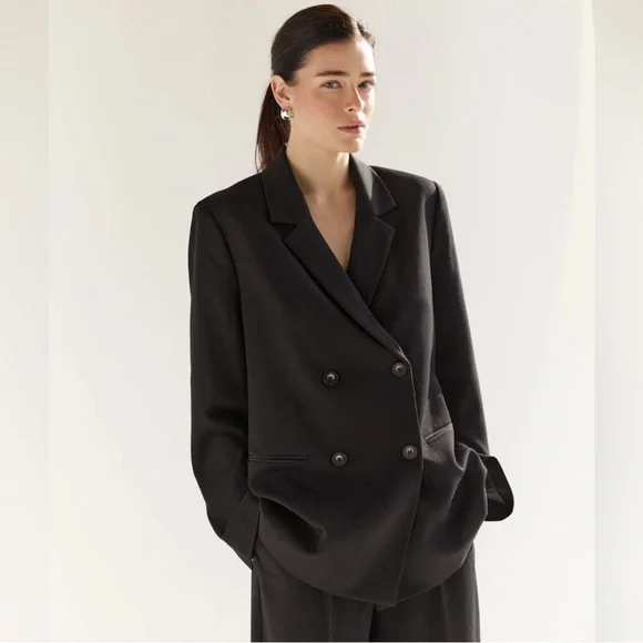 Oak + Fort Black Double-Breasted Women's Blazer Jacket - Picture 1 of 9